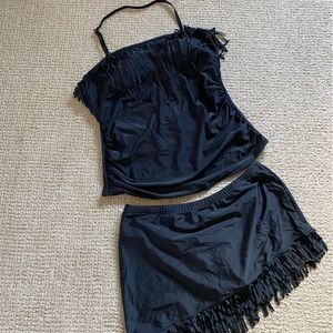 Black Bathing Suit - 2 Piece with Fringe